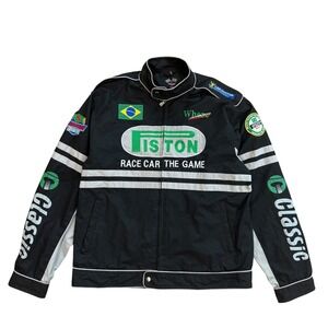 Race Car The Game Piston Racing Jacket Mens XXL Black Green Brazil Patch Zip Up